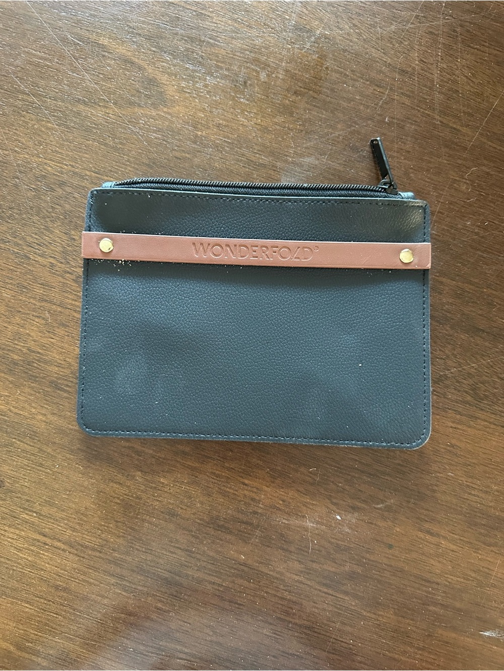 Wonderfold Black Zip Pouch with Brown Accent